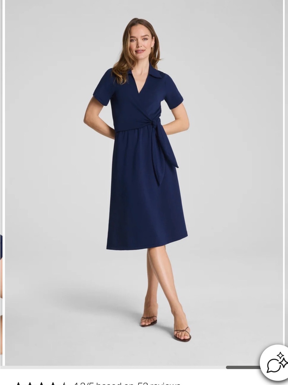 NWT SPANX Navy Wrap-Front Midi Dress with Tie Waist